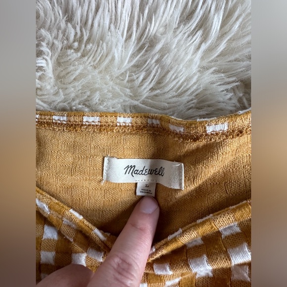 Madewell Gingham Knit Ruffle-Hem Top Yellow Mustard Plaid Peplum Size L - Picture 8 of 15